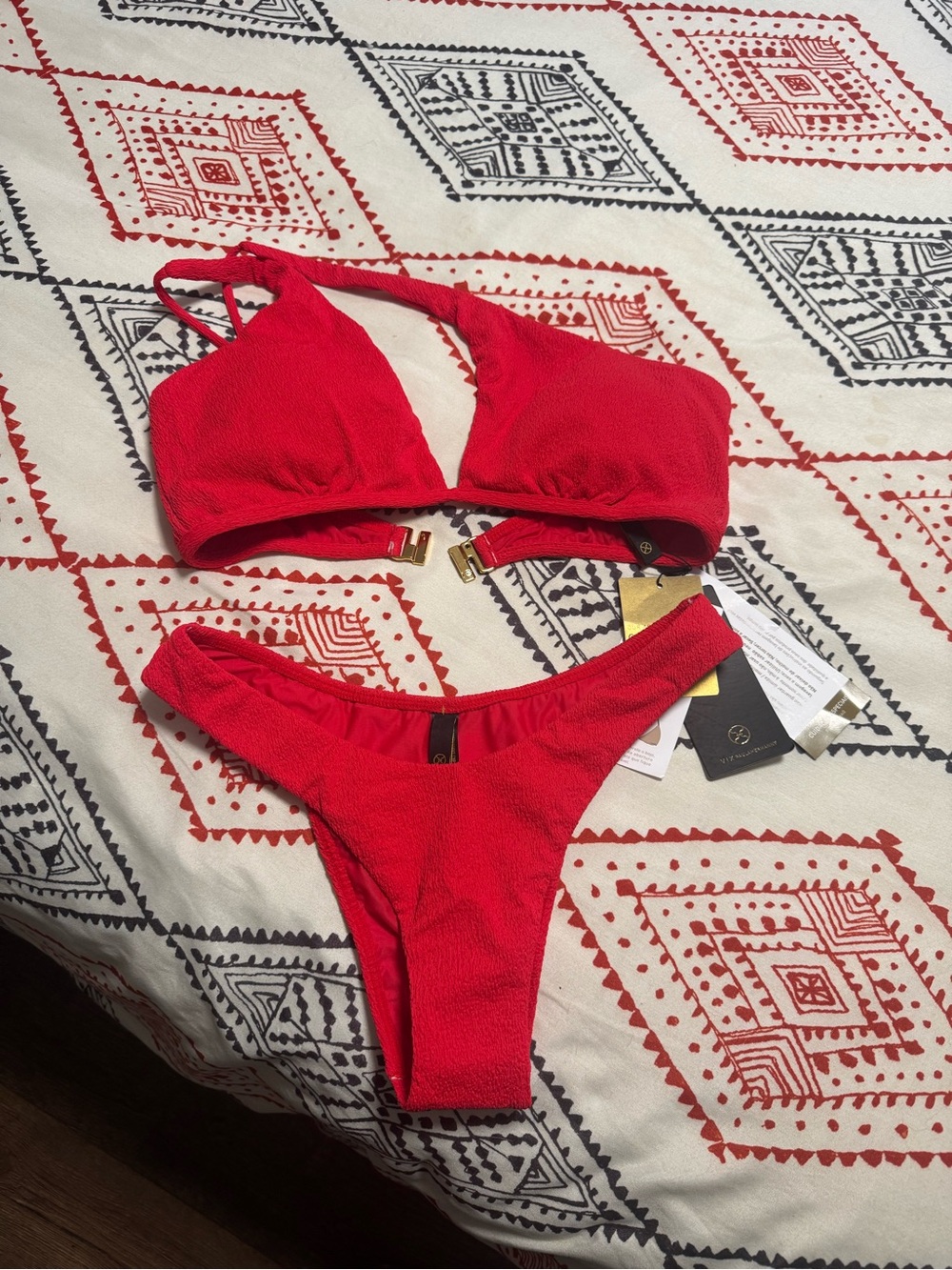 Vix one shoulder Red Textured Bikini Set - Women Swim Bikini